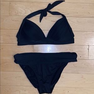 Black lightly lined triangle halter bikini set